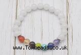 CGB6251 8mm white jade 7 chakra beaded mala stretchy bracelets