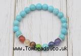 CGB6274 8mm blue howlite 7 chakra beaded mala stretchy bracelets