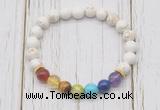 CGB6275 8mm white howlite 7 chakra beaded mala stretchy bracelets