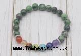 CGB6283 8mm ruby zoisite 7 chakra beaded mala stretchy bracelets