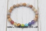 CGB6290 8mm fossil coral 7 chakra beaded mala stretchy bracelets