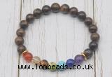 CGB6291 8mm bronzite 7 chakra beaded mala stretchy bracelets