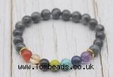 CGB6325 8mm black labradorite 7 chakra beaded mala stretchy bracelets