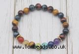 CGB6334 8mm colorfull tiger eye 7 chakra beaded mala stretchy bracelets