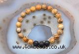 CGB6406 8mm round picture jasper & black lava beaded bracelets