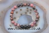 CGB6411 8mm round rhodonite & black lava beaded bracelets