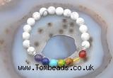 CGB6426 8mm round white howlite 7 chakra beads bracelet wholesale