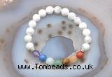 CGB6427 8mm round white howlite 7 chakra beads bracelet wholesale