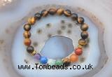 CGB6434 8mm round yellow tiger eye 7 chakra beads bracelet wholesale