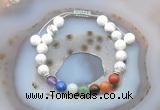 CGB6441 8mm round white howlite 7 chakra beads adjustable bracelets