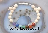 CGB6446 8mm round matte white fossil jasper 7 chakra beads adjustable bracelets