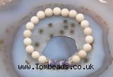 CGB6458 8mm round matte white fossil jasper & dogtooth amethyst beaded bracelets