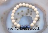 CGB6464 8mm round matte white fossil jasper & sodalite beaded bracelets