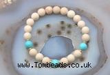 CGB6494 8mm round matte white fossil jasper & blue howlite beaded bracelets