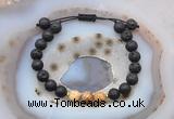 CGB6583 8mm round black lava & picture jasper adjustable bracelets