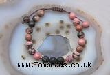 CGB6589 8mm round rhodonite & black lava adjustable bracelets