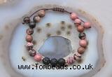 CGB6589 8mm round rhodonite & black lava adjustable bracelets