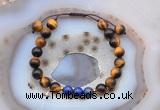 CGB6595 8mm round yellow tiger eye & lapis lazuli adjustable bracelets