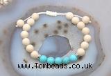 CGB6604 8mm round white fossil jasper & blue howlite adjustable bracelets