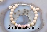 CGB6616 8mm round white fossil jasper & pink opal adjustable bracelets