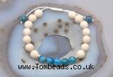 CGB6618 8mm round white fossil jasper & apatite adjustable bracelets