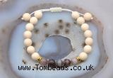 CGB6620 8mm round white fossil jasper & Botswana agate adjustable bracelets