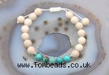 CGB6624 8mm round white fossil jasper & blue sea sediment jasper adjustable bracelets