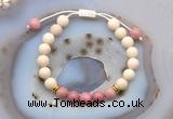 CGB6626 8mm round white fossil jasper & pink wooden jasper adjustable bracelets