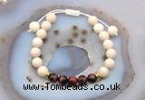 CGB6630 8mm round white fossil jasper & red tiger eye adjustable bracelets