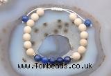 CGB6640 8mm round white fossil jasper & lapis lazuli adjustable bracelets