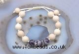 CGB6648 10mm round white fossil jasper & dogtooth amethyst adjustable bracelets