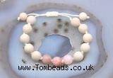 CGB6650 10mm round white fossil jasper & pink opal adjustable bracelets