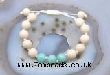 CGB6651 10mm round white fossil jasper & amazonite adjustable bracelets