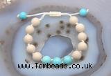 CGB6665 10mm round white fossil jasper & blue howlite adjustable bracelets