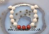 CGB6668 10mm round white fossil jasper & red banded agate adjustable bracelets