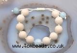 CGB6707 12mm round white fossil jasper & aquamarine adjustable bracelets