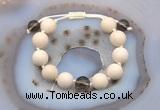 CGB6708 12mm round white fossil jasper & smoky quartz adjustable bracelets