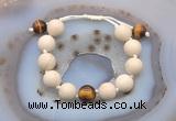 CGB6709 12mm round white fossil jasper & yellow tiger eye adjustable bracelets