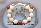 CGB6712 12mm round white fossil jasper & red jasper adjustable bracelets