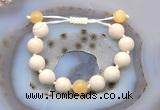 CGB6722 12mm round white fossil jasper & honey jade adjustable bracelets