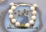 CGB6724 12mm round white fossil jasper & China jade adjustable bracelets