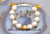 CGB6733 12mm round white fossil jasper & yellow banded agate adjustable bracelets