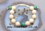 CGB6734 12mm round white fossil jasper & green banded agate adjustable bracelets