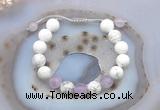 CGB6745 10mm round white howlite & lavender amethyst adjustable bracelets