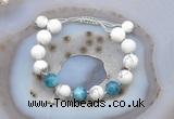 CGB6750 Hand-knotted 10mm round white howlite & apatite adjustable bracelets