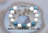 CGB6752 Hand-knotted 10mm round white howlite & apatite adjustable bracelets