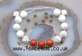 CGB6769 10mm round white howlite & red jasper adjustable bracelets