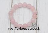 CGB6801 10mm, 12mm rose quartz beaded bracelet with alloy pendant