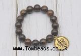 CGB6845 10mm, 12mm bronzite beaded bracelet with alloy pendant