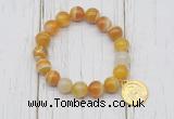 CGB6851 10mm, 12mm yellow banded agate beaded bracelet with alloy pendant